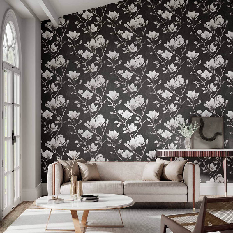 112602 Lotus Purity Onyx and Silver Wallpaper by Harlequin