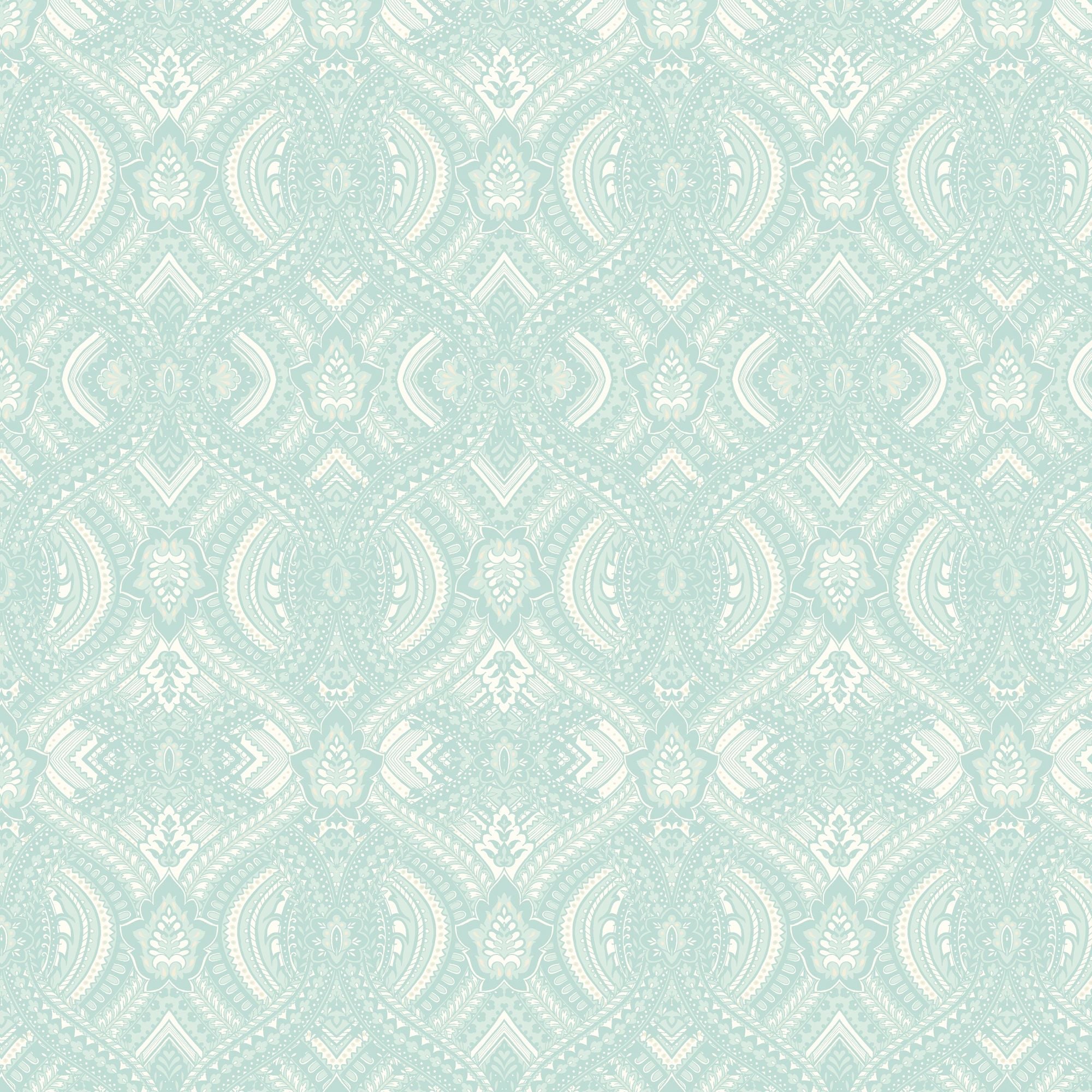 HWA1037W Ogee Damask Duck Egg Blue Wallpaper by Hoopla Walls