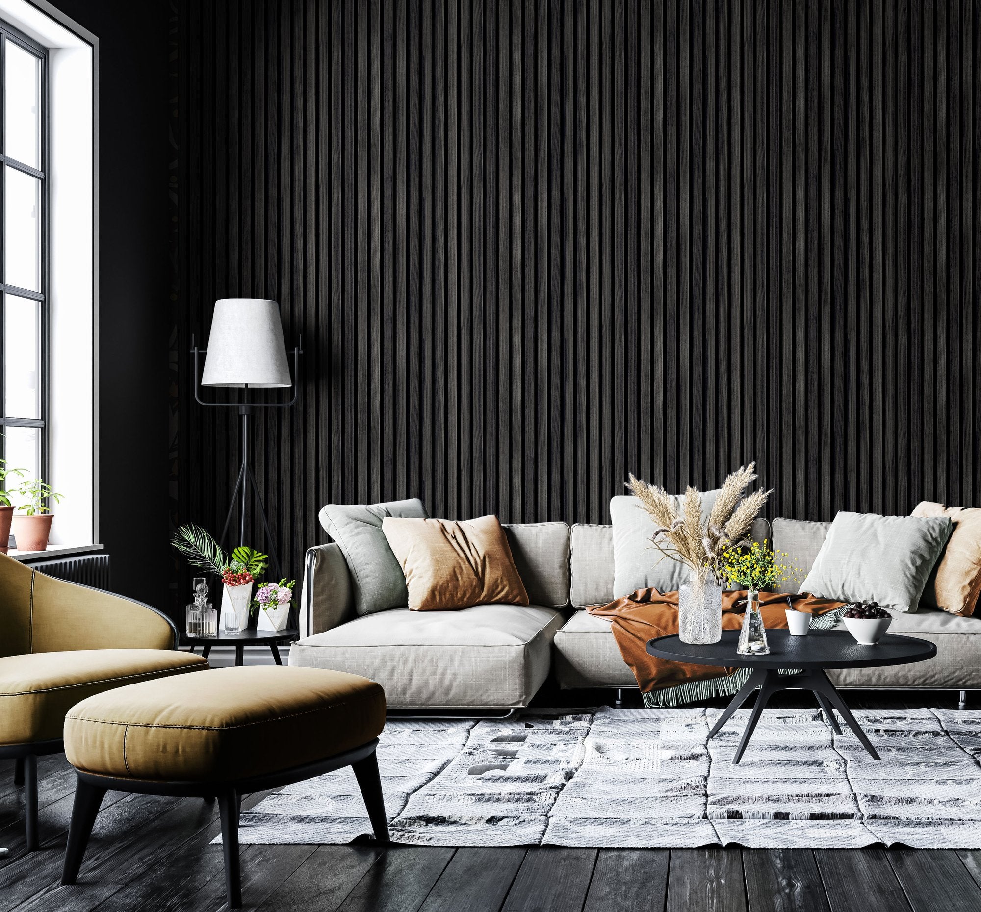 HWA1452W Wood Slat Charcoal Slat Walls Wallpaper by Hoopla Walls
