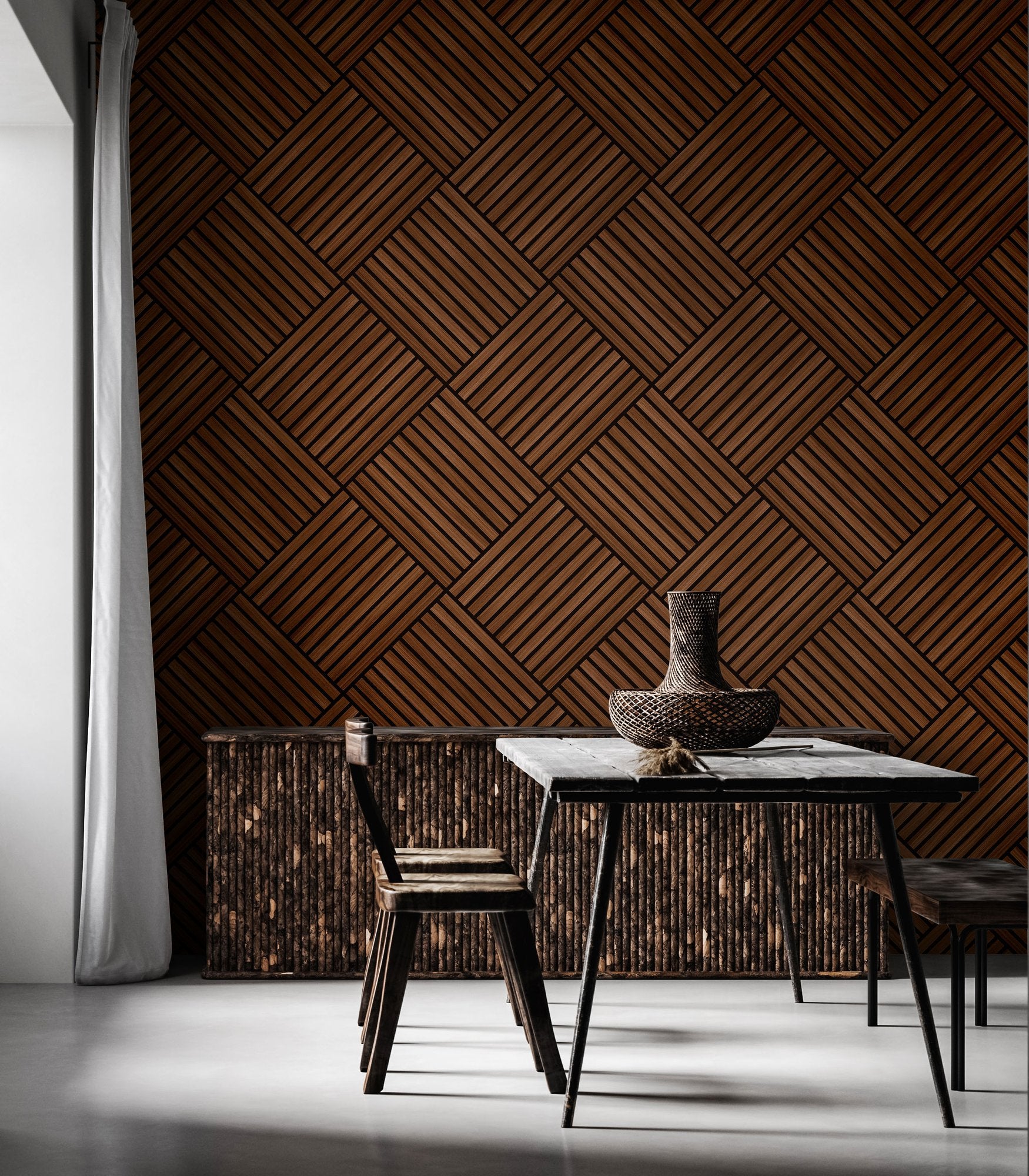 HWA1453W Diamond Slat Large Walnut Slat Walls Wallpaper by Hoopla Walls