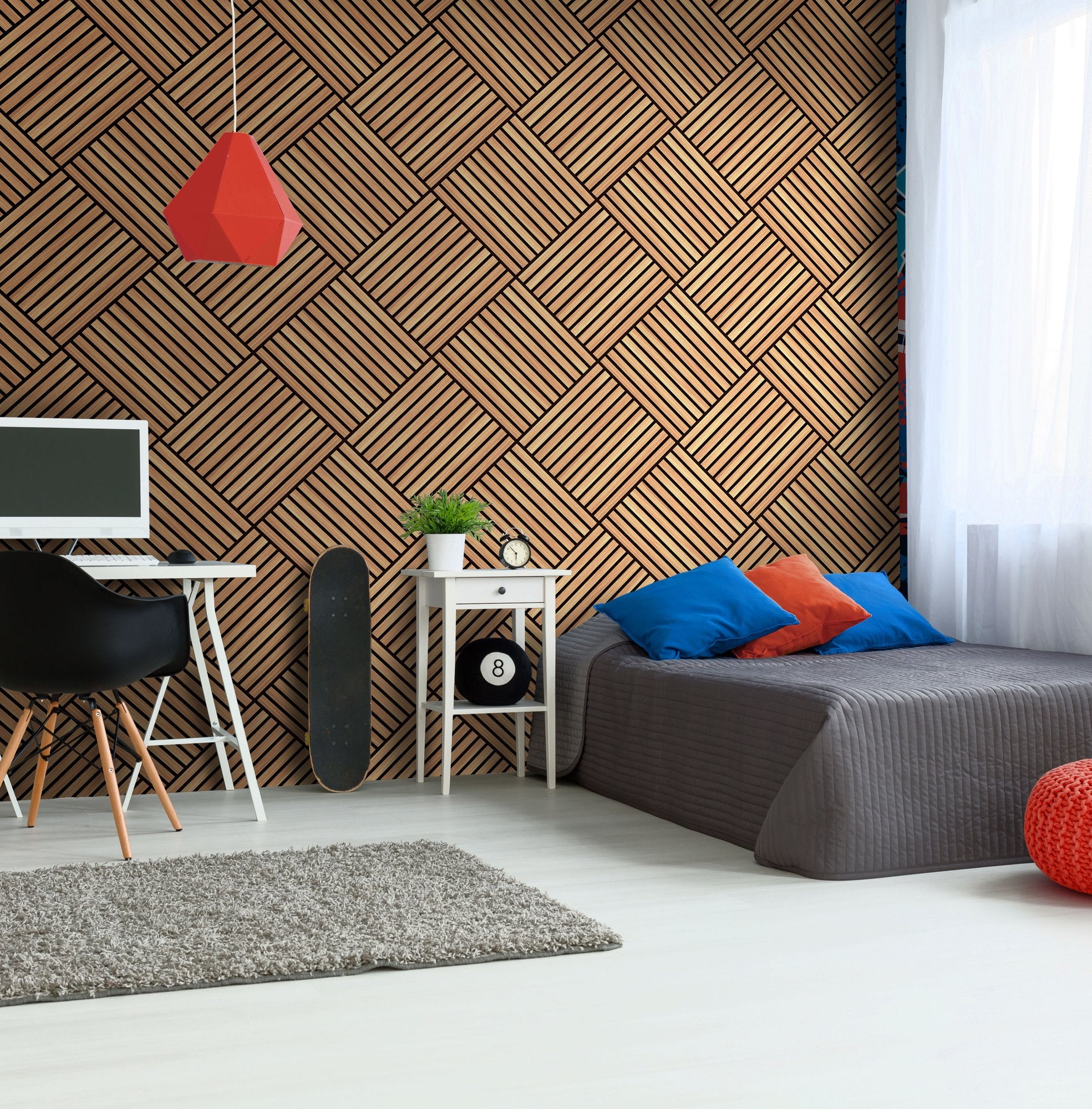 HWA1454W Diamond Slat Large Oak Slat Walls Wallpaper by Hoopla Walls