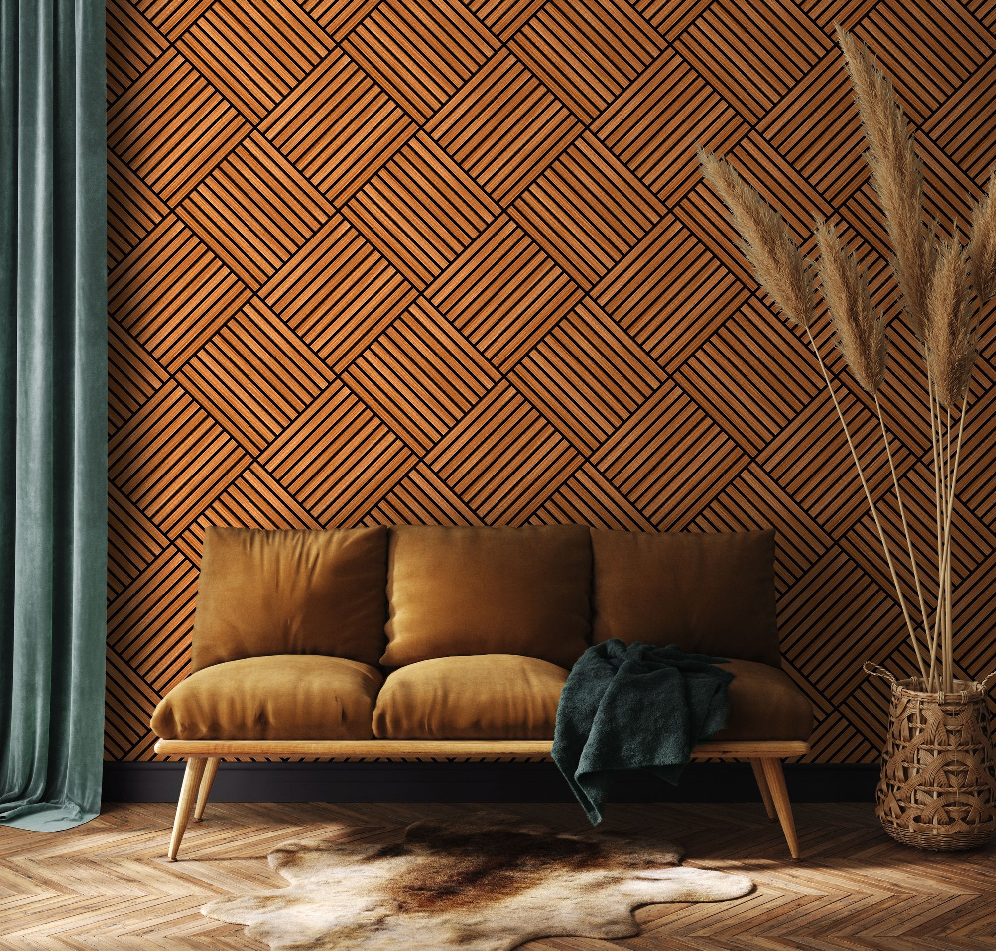 HWA1455W Diamond Slat Large Teak Slat Walls Wallpaper by Hoopla Walls