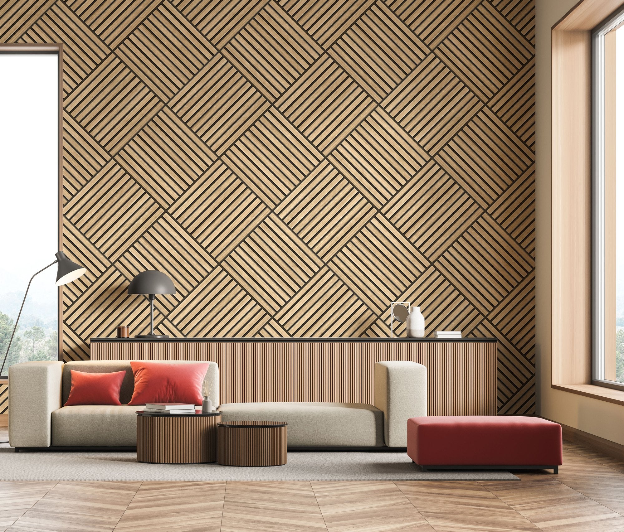 HWA1456W Diamond Slat Large Ash Slat Walls Wallpaper by Hoopla Walls
