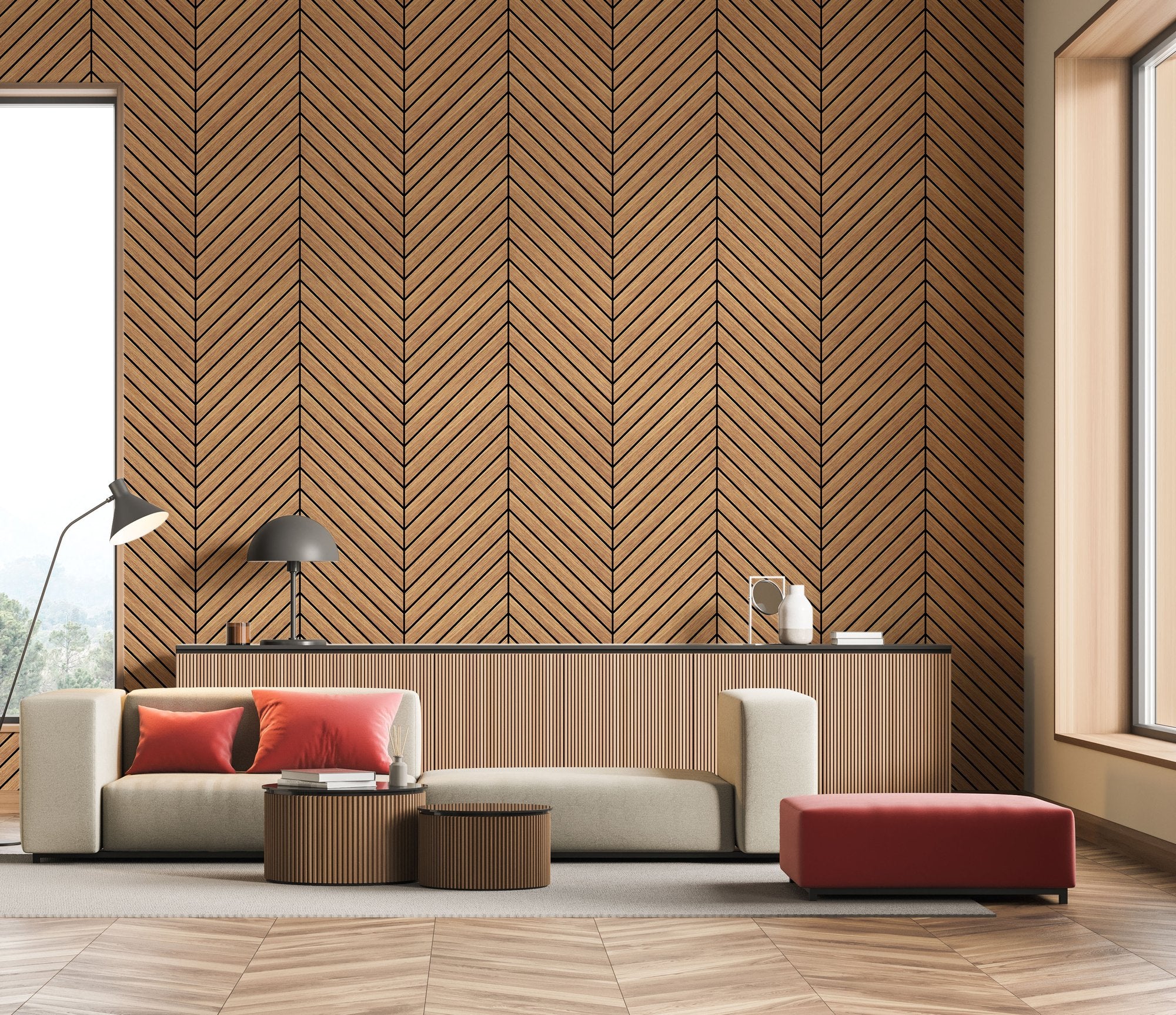 HWA1457W Chevron Slat Oak Slat Walls Wallpaper by Hoopla Walls