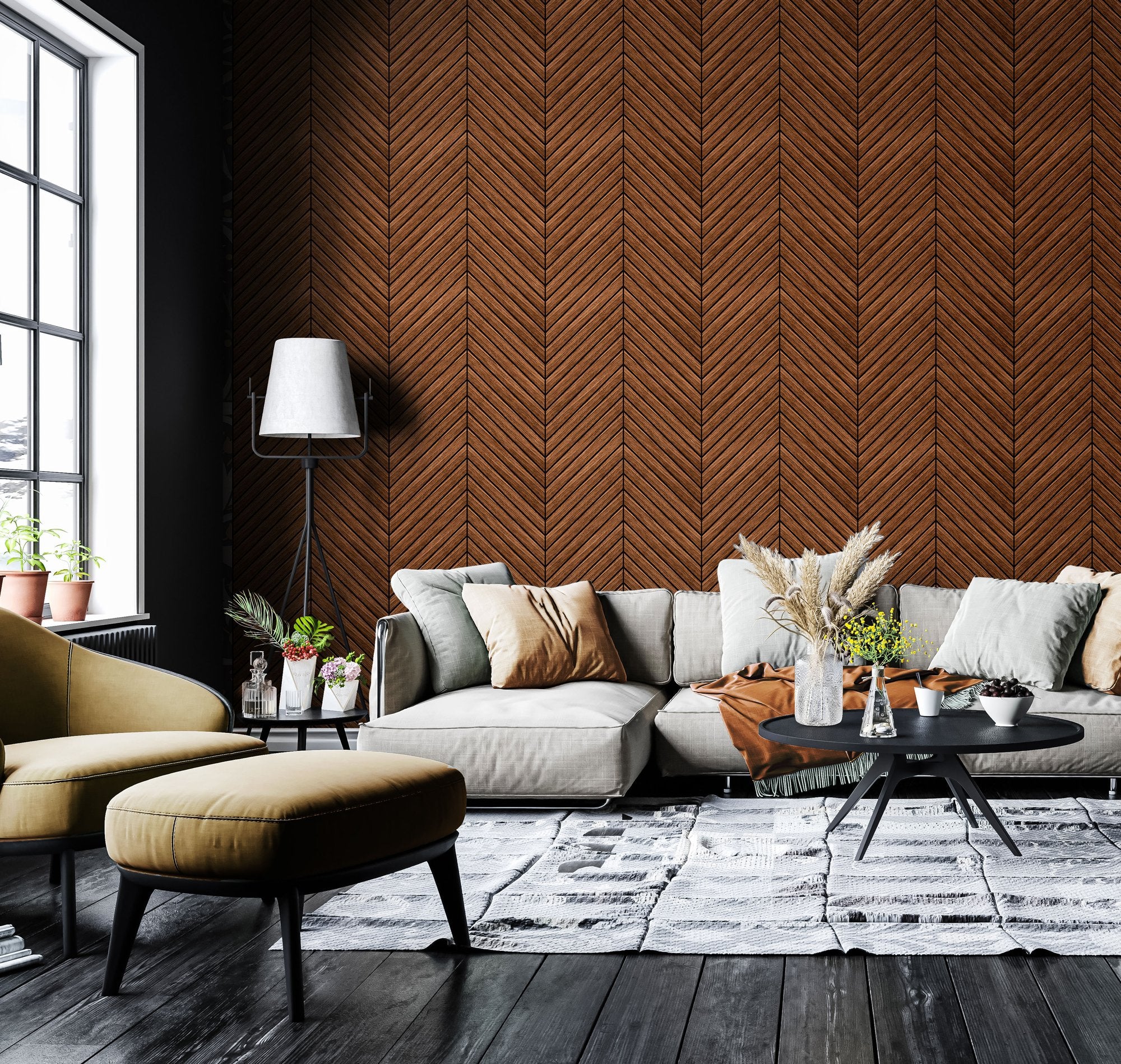 HWA1458W Chevron Slat Walnut Slat Walls Wallpaper by Hoopla Walls