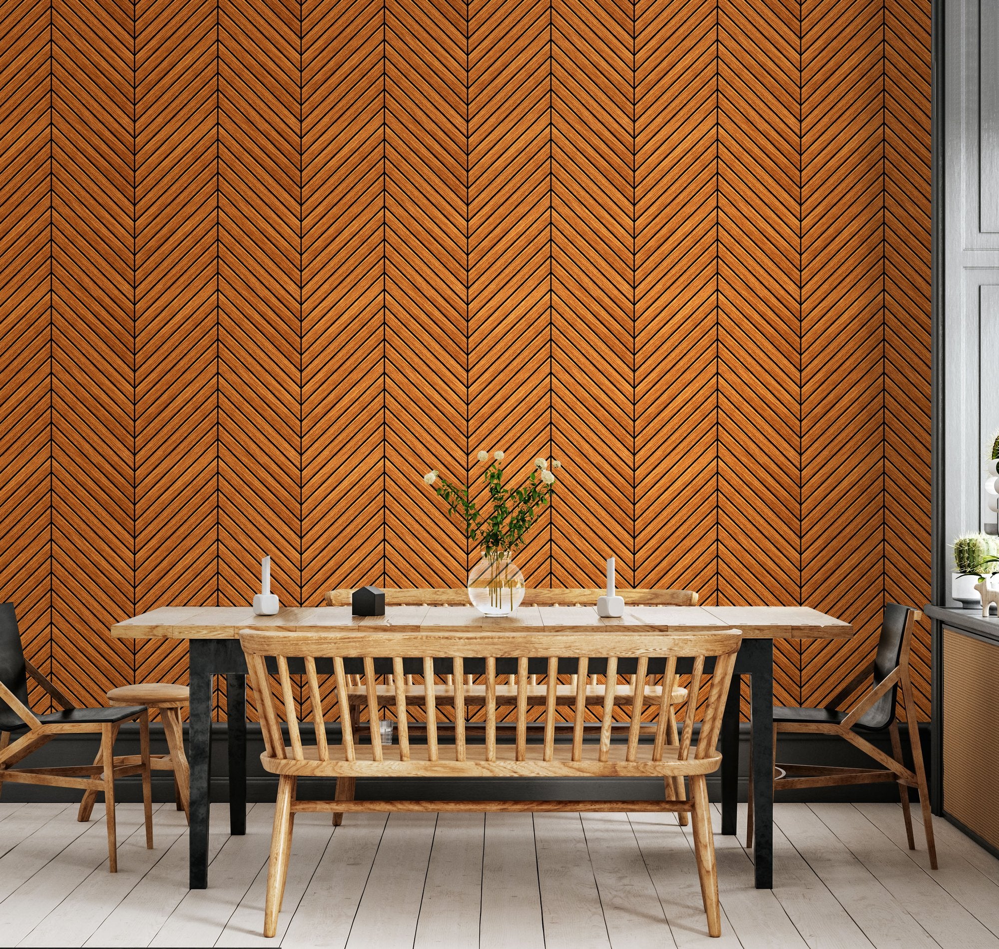 HWA1459W Chevron Slat Teak Slat Walls Wallpaper by Hoopla Walls