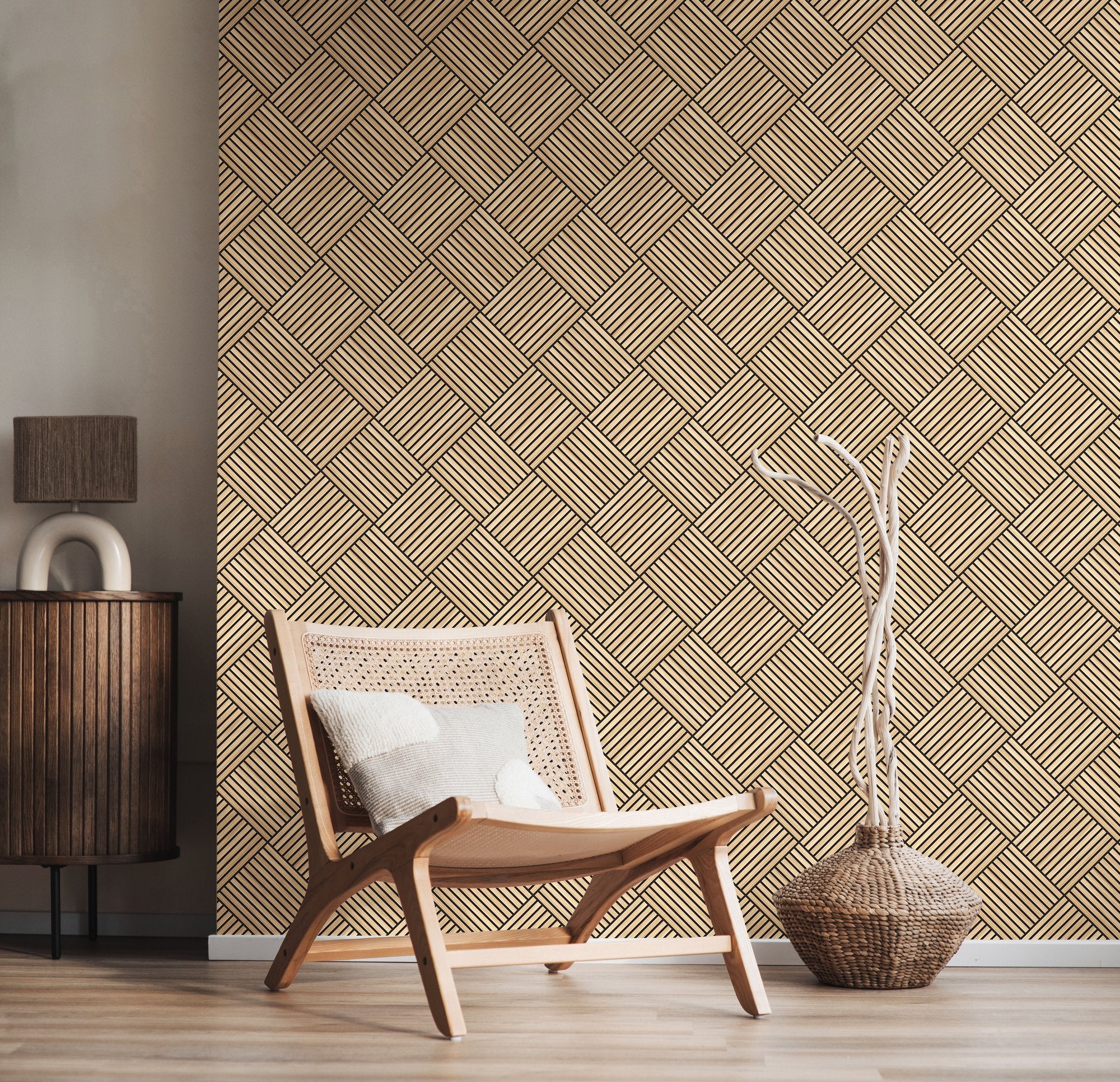 HWA1460W Diamond Slat Small Ash Slat Walls Wallpaper by Hoopla Walls