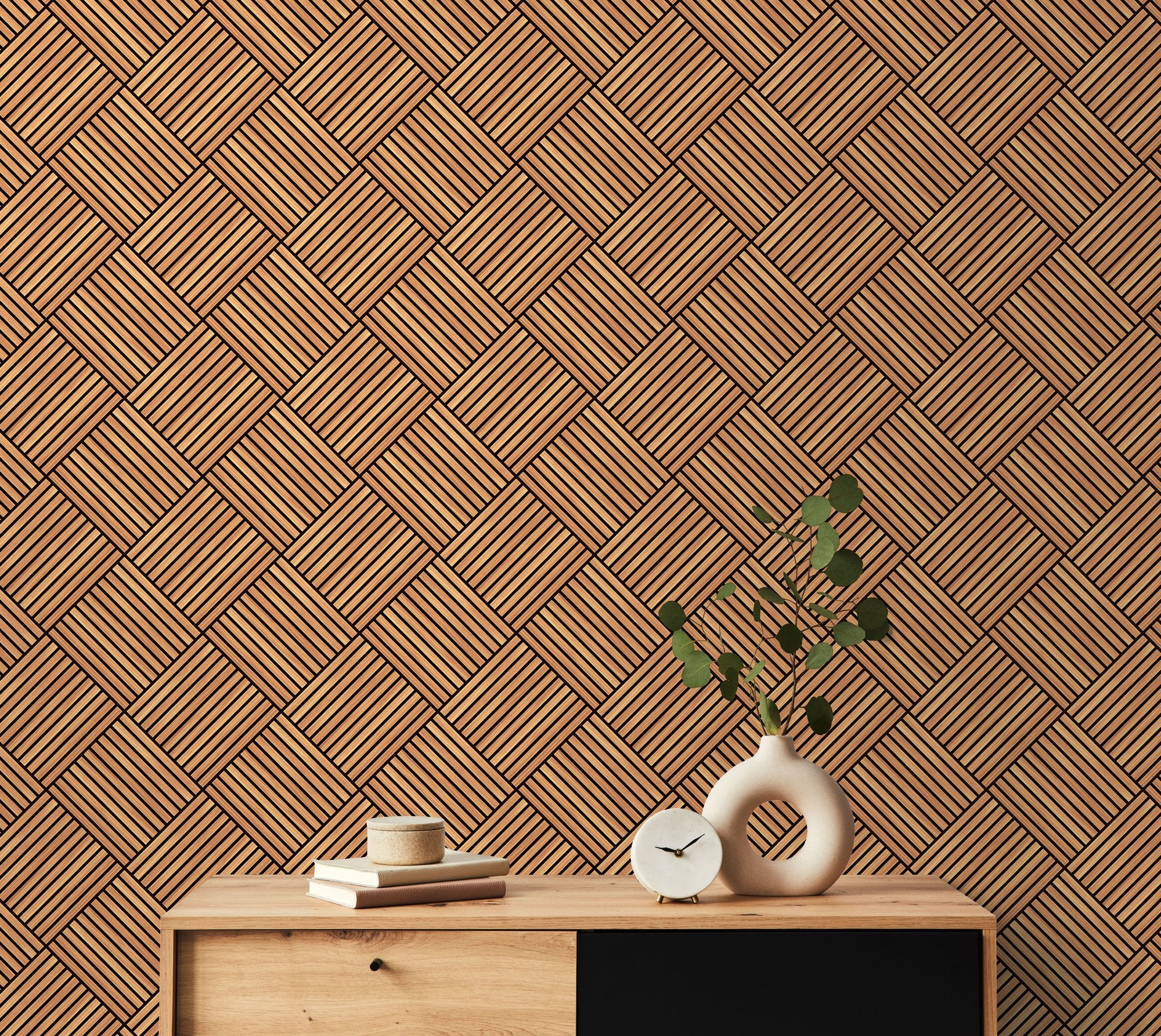 HWA1461W Diamond Slat Small Oak Slat Walls Wallpaper by Hoopla Walls