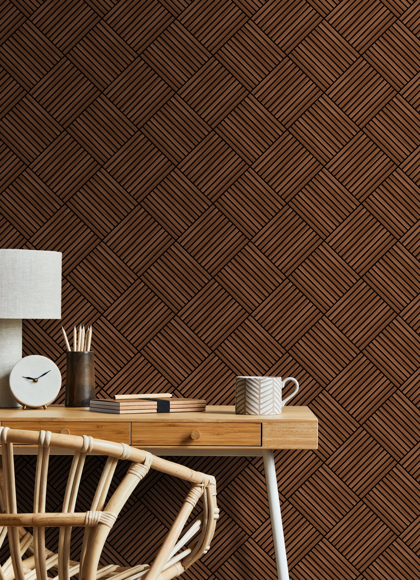 HWA1462W Diamond Slat Small Walnut Slat Walls Wallpaper by Hoopla Walls