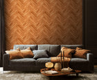 HWA1464W Parquet Teak Slat Walls Wallpaper by Hoopla Walls