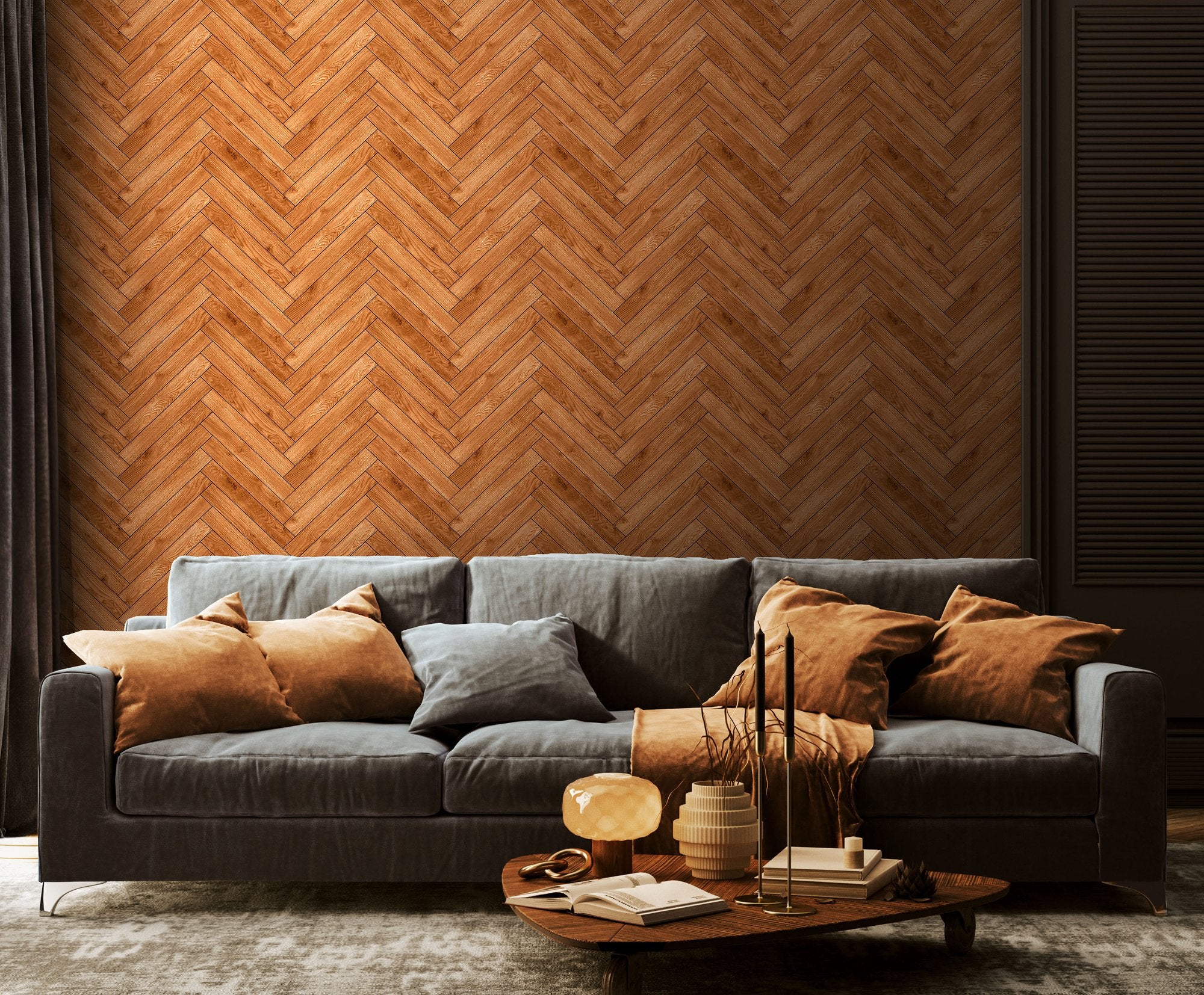 HWA1464W Parquet Teak Slat Walls Wallpaper by Hoopla Walls