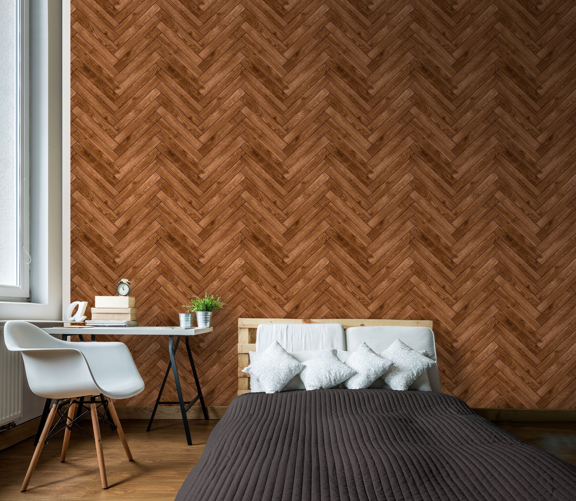 HWA1465W Parquet Walnut Slat Walls Wallpaper by Hoopla Walls