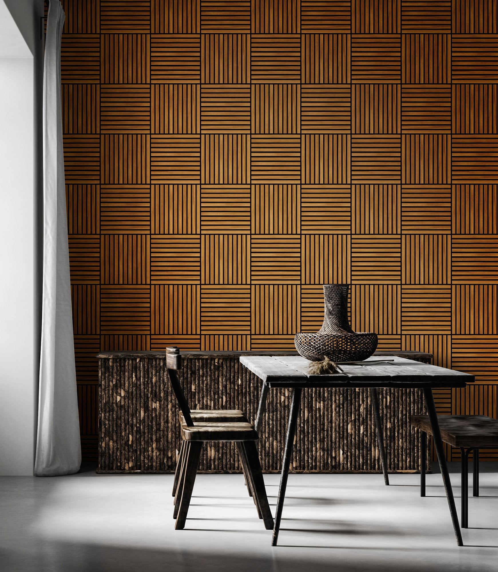 HWA1467W Square Slat Teak Slat Walls Wallpaper by Hoopla Walls