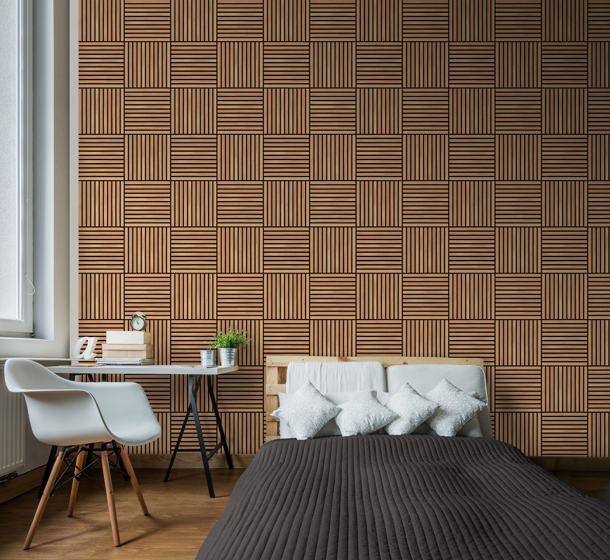 HWA1468W Square Slat Oak Slat Walls Wallpaper by Hoopla Walls