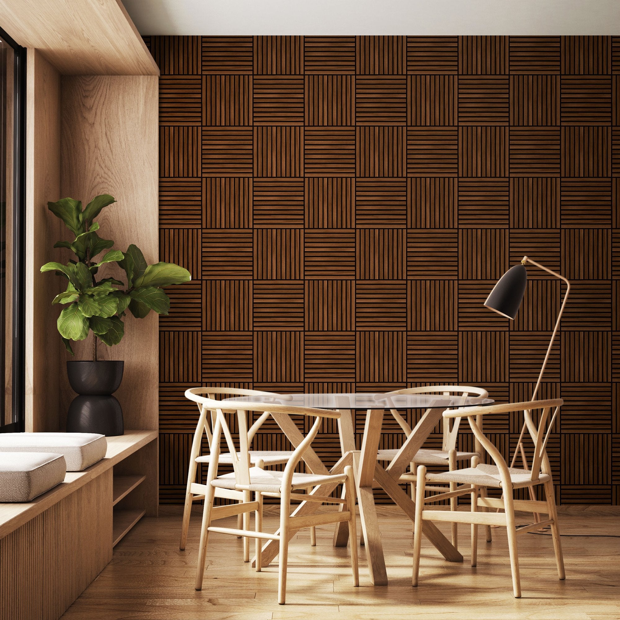 HWA1469W Square Slat Walnut Slat Walls Wallpaper by Hoopla Walls