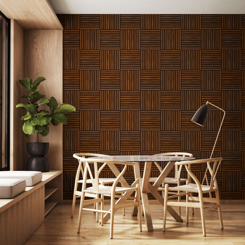 HWA1469W Square Slat Walnut Slat Walls Wallpaper by Hoopla Walls