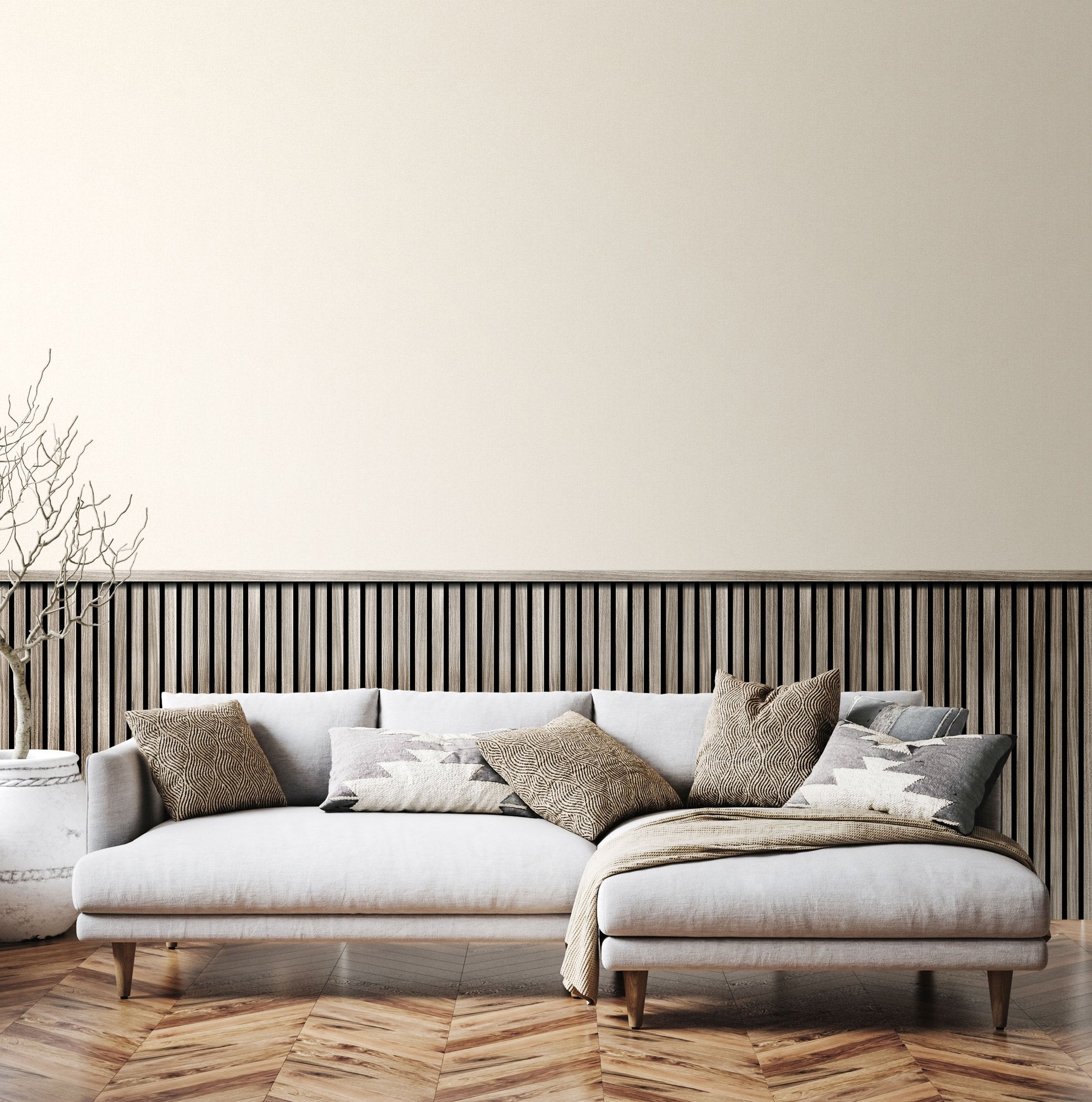 HWA1473W Wood Slat Texture Silver Oak Slat Walls Wallpaper by Hoopla Walls