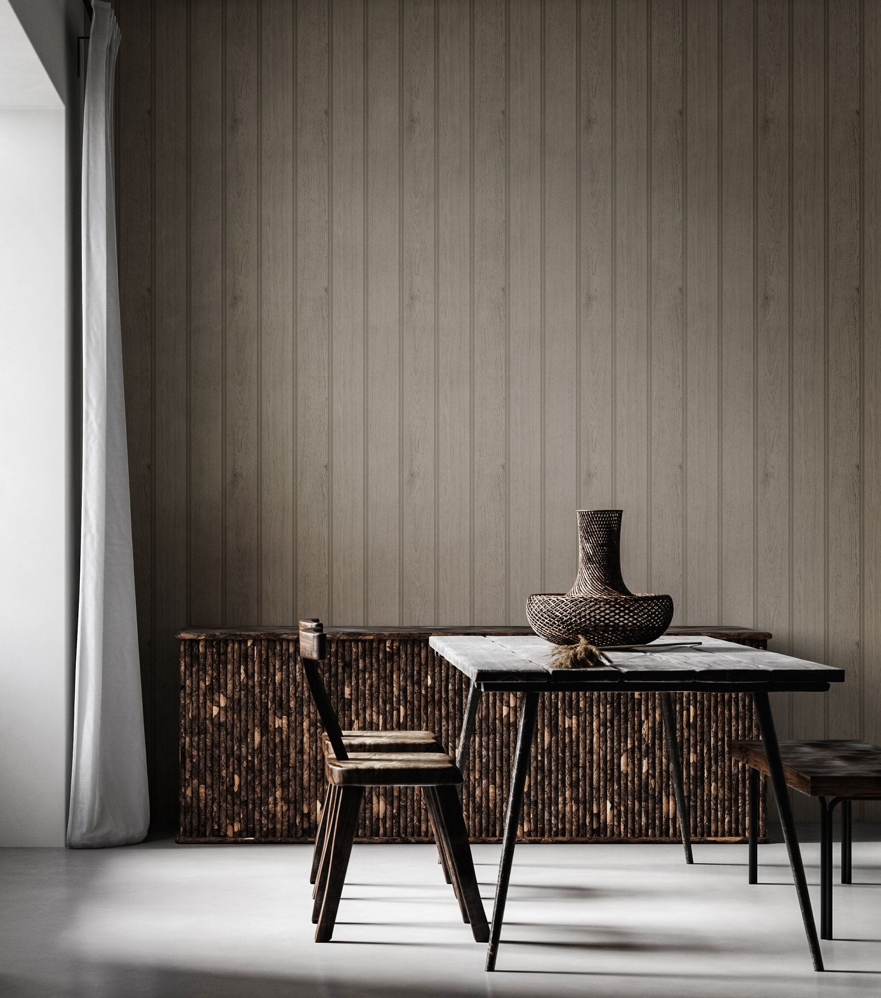 HWA1477W Tongue And Groove Mink Slat Walls Wallpaper by Hoopla Walls