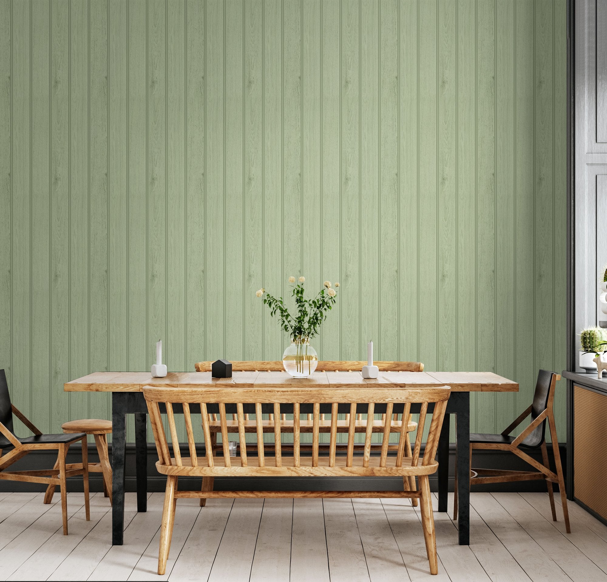 HWA1478W Tongue And Groove Sage Slat Walls Wallpaper by Hoopla Walls