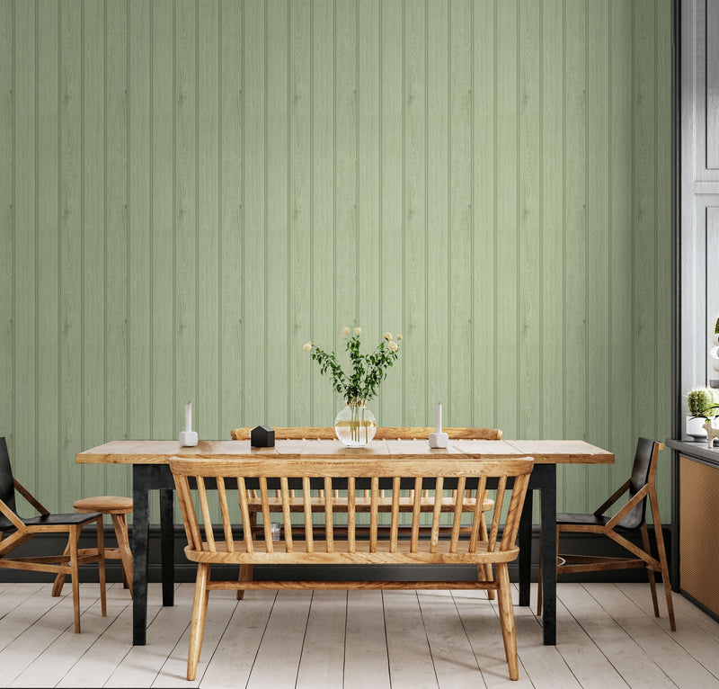 HWA1478W Tongue And Groove Sage Slat Walls Wallpaper by Hoopla Walls