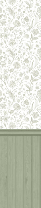 HWA1480W Tongue And Groove Floral Toile Sage Slat Walls Wallpaper by Hoopla Walls