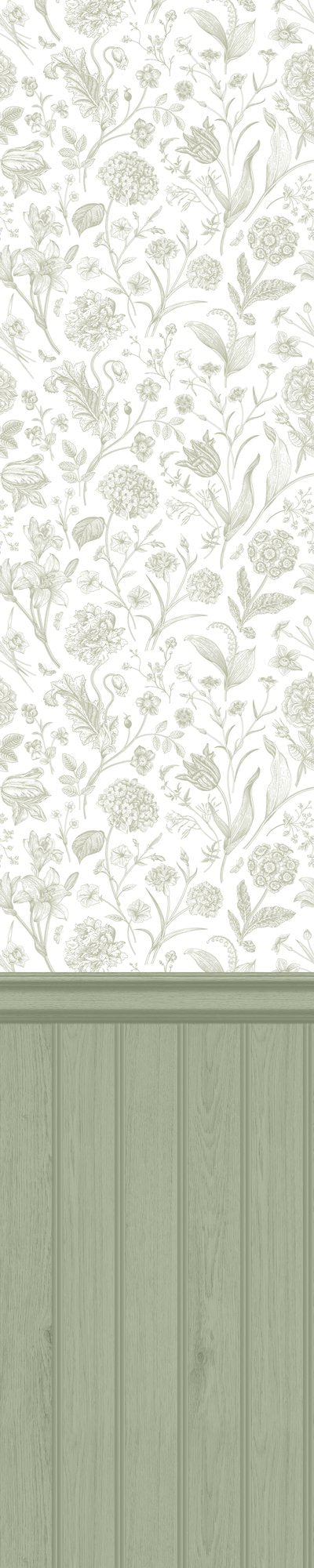 HWA1480W Tongue And Groove Floral Toile Sage Slat Walls Wallpaper by Hoopla Walls