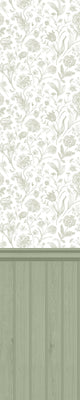 Tongue And Groove Floral Toile Sage Slat Walls Wallpaper by Hoopla Walls