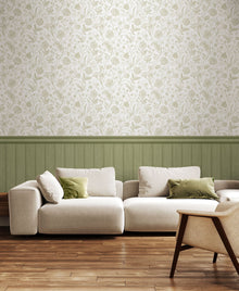 HWA1480W Tongue And Groove Floral Toile Sage Slat Walls Wallpaper by Hoopla Walls