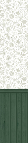 Tongue And Groove Floral Toile Forest Slat Walls Wallpaper by Hoopla Walls