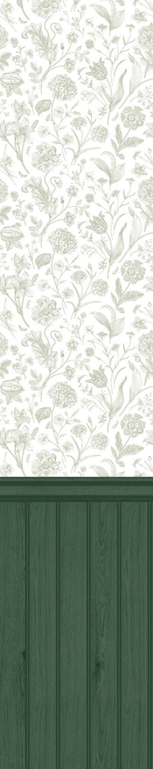 HWA1481W Tongue And Groove Floral Toile Forest Slat Walls Wallpaper by Hoopla Walls