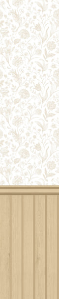 Tongue And Groove Floral Toile Sand Slat Walls Wallpaper by Hoopla Walls