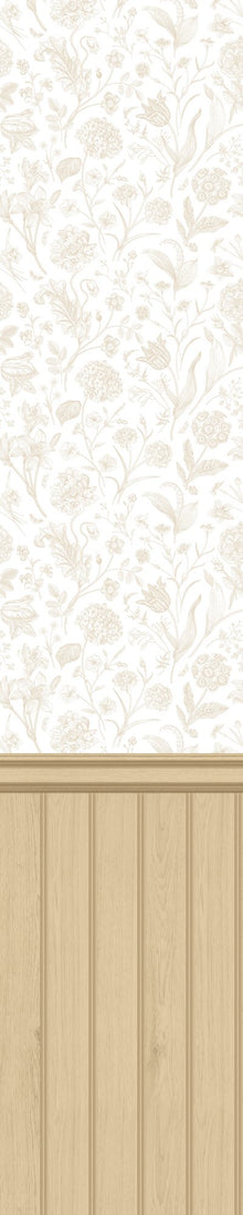 HWA1482W Tongue And Groove Floral Toile Sand Slat Walls Wallpaper by Hoopla Walls