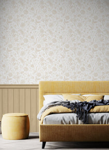 HWA1482W Tongue And Groove Floral Toile Sand Slat Walls Wallpaper by Hoopla Walls