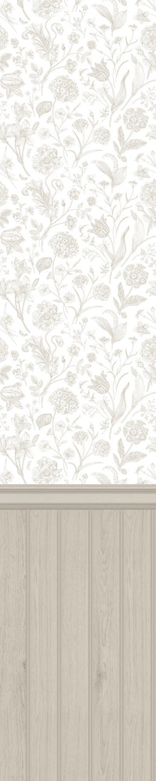 HWA1483W Tongue And Groove Floral Toile Stone Slat Walls Wallpaper by Hoopla Walls