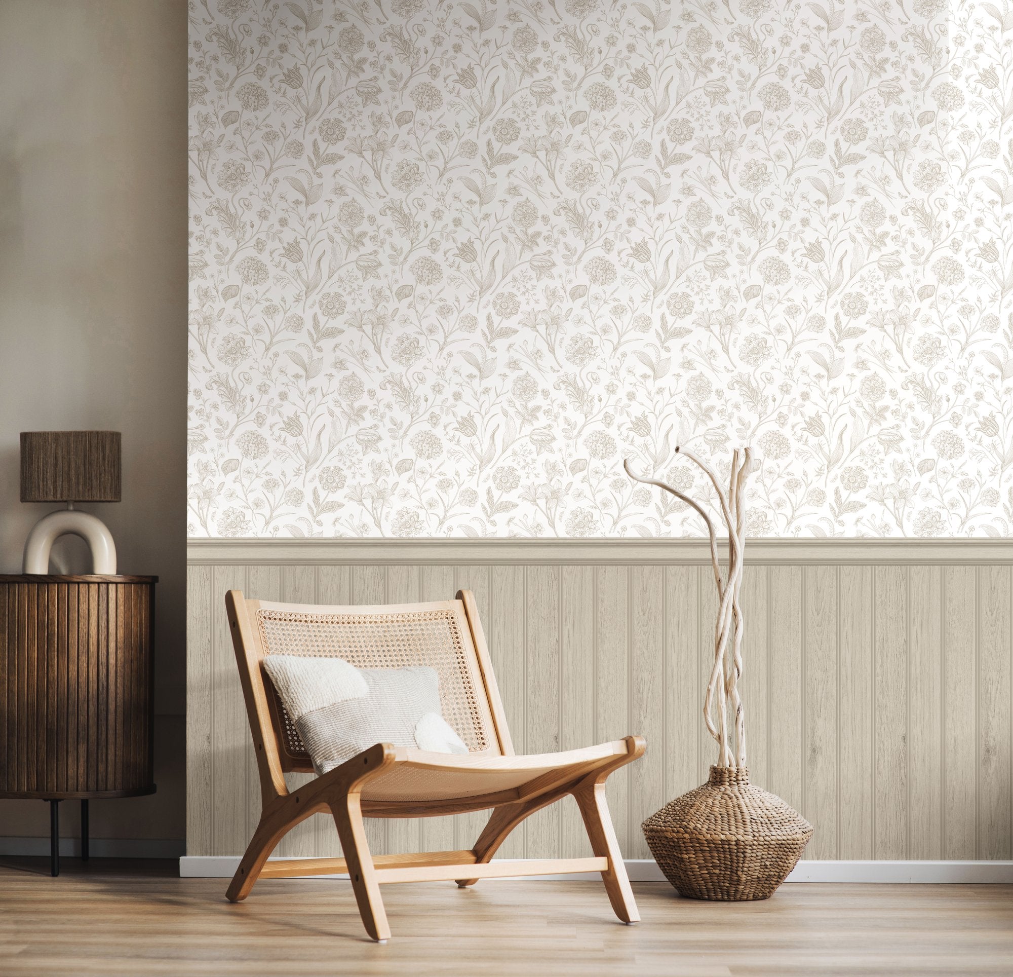 HWA1483W Tongue And Groove Floral Toile Stone Slat Walls Wallpaper by Hoopla Walls