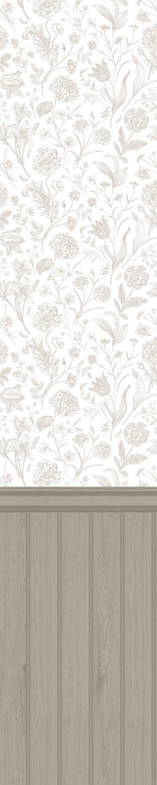 HWA1484W Tongue And Groove Floral Toile Mink Slat Walls Wallpaper by Hoopla Walls