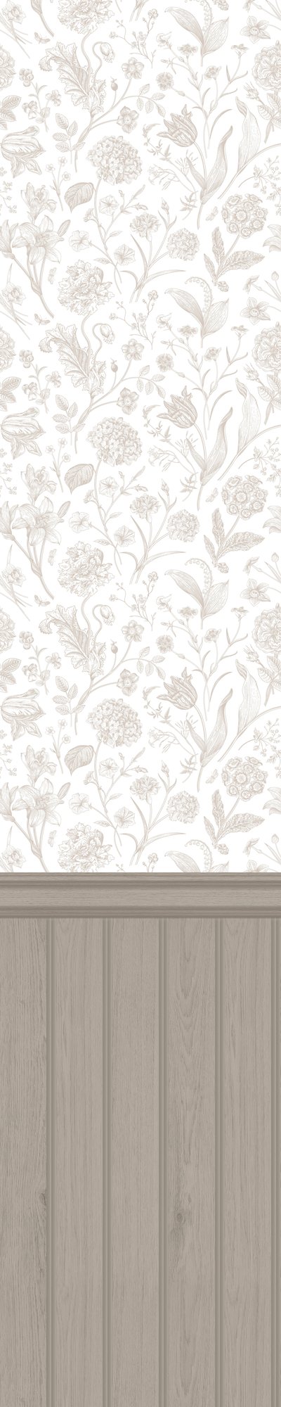 HWA1484W Tongue And Groove Floral Toile Mink Slat Walls Wallpaper by Hoopla Walls