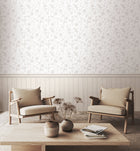 HWA1485W Tongue And Groove Floral Toile Washed White Slat Walls Wallpaper by Hoopla Walls