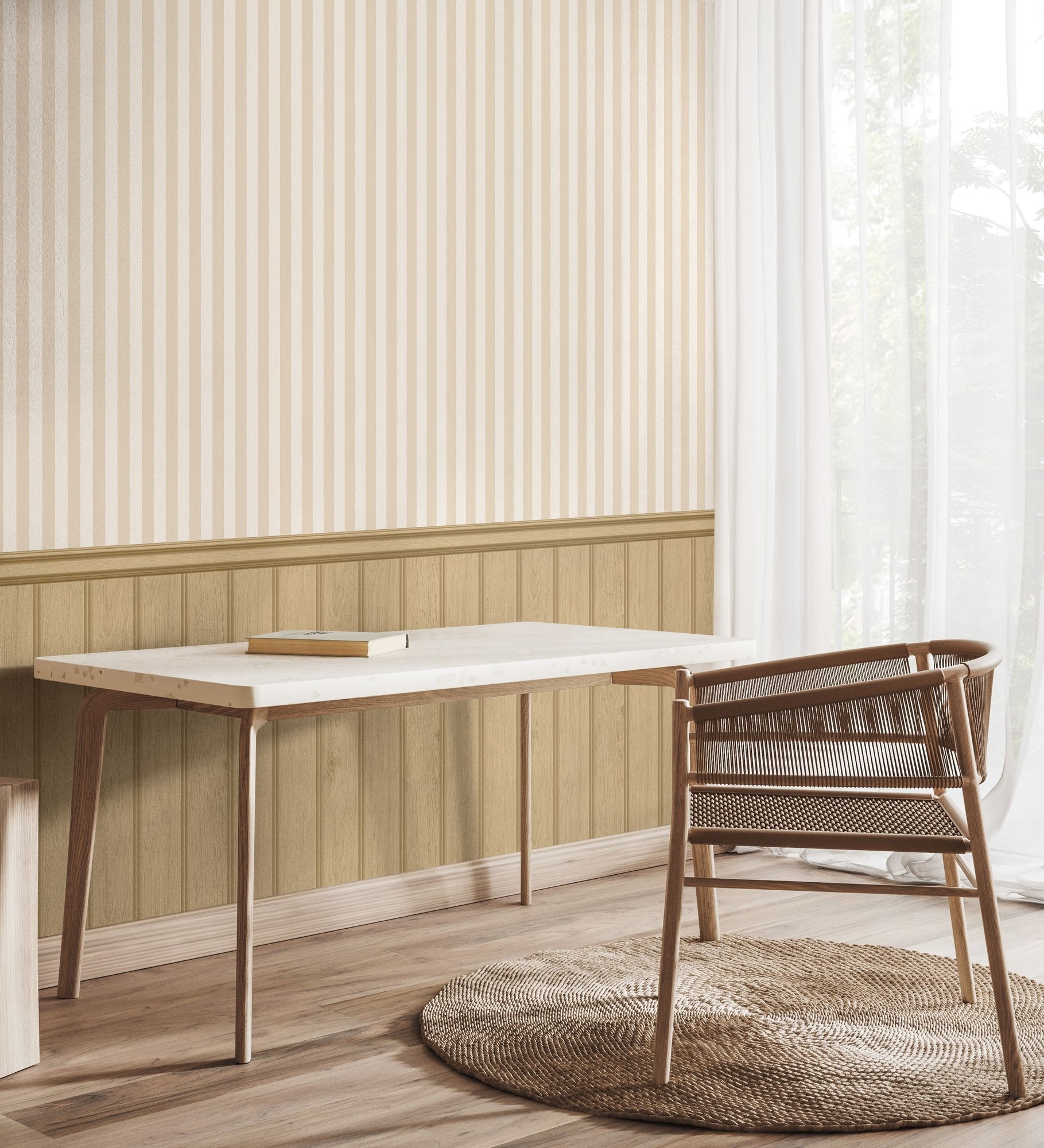 HWA1487W Tongue And Groove Stripe Sand Slat Walls Wallpaper by Hoopla Walls