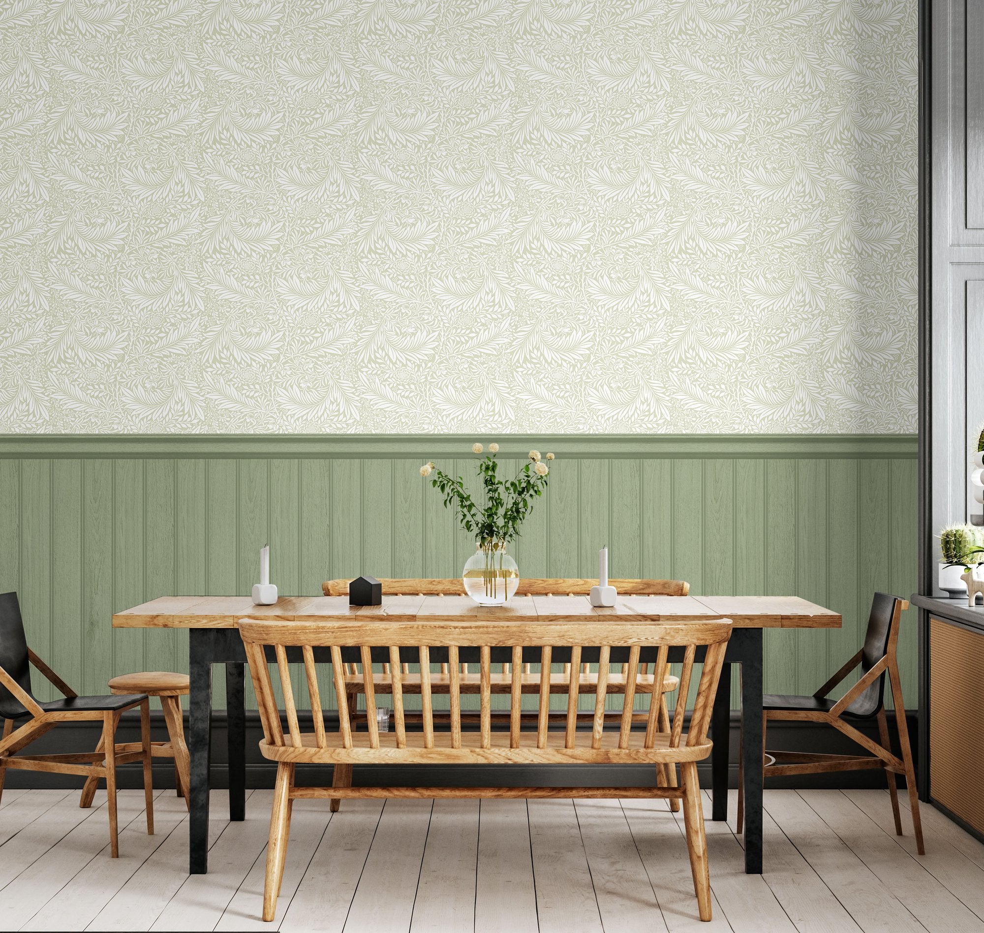 HWA1490W Tongue And Groove Fern Sage Slat Walls Wallpaper by Hoopla Walls