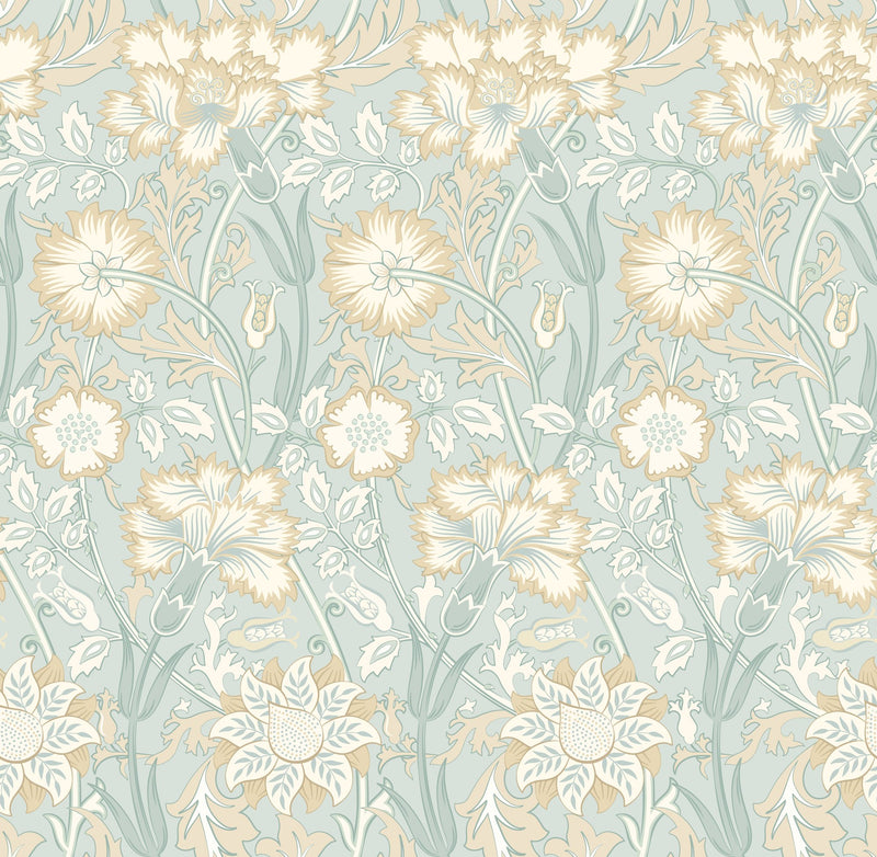 HWA1494W Iris Meadow Seafoam & Straw Eden II Wallpaper by Hoopla Walls