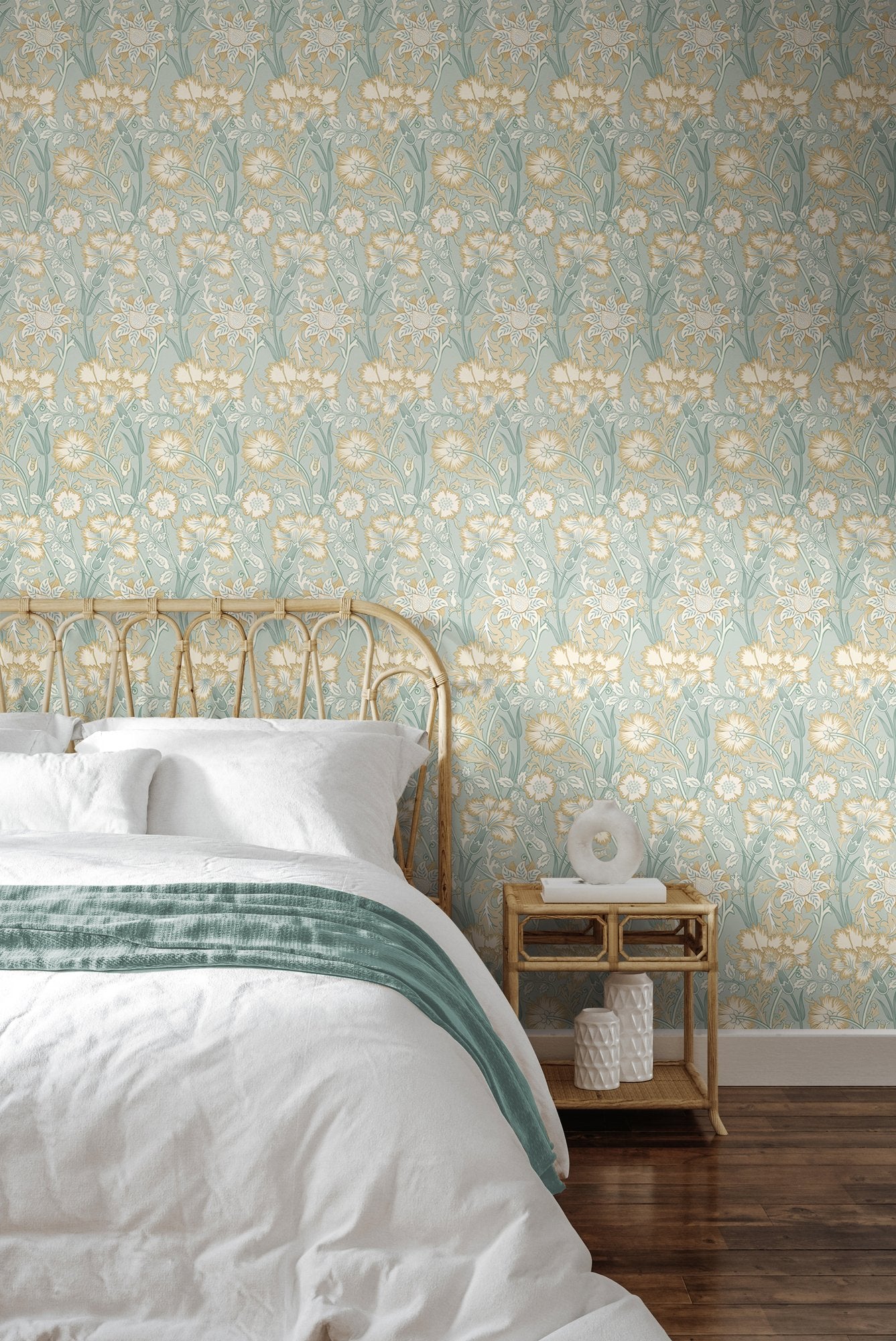 HWA1494W Iris Meadow Seafoam & Straw Eden II Wallpaper by Hoopla Walls