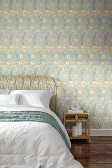 HWA1494W Iris Meadow Seafoam & Straw Eden II Wallpaper by Hoopla Walls