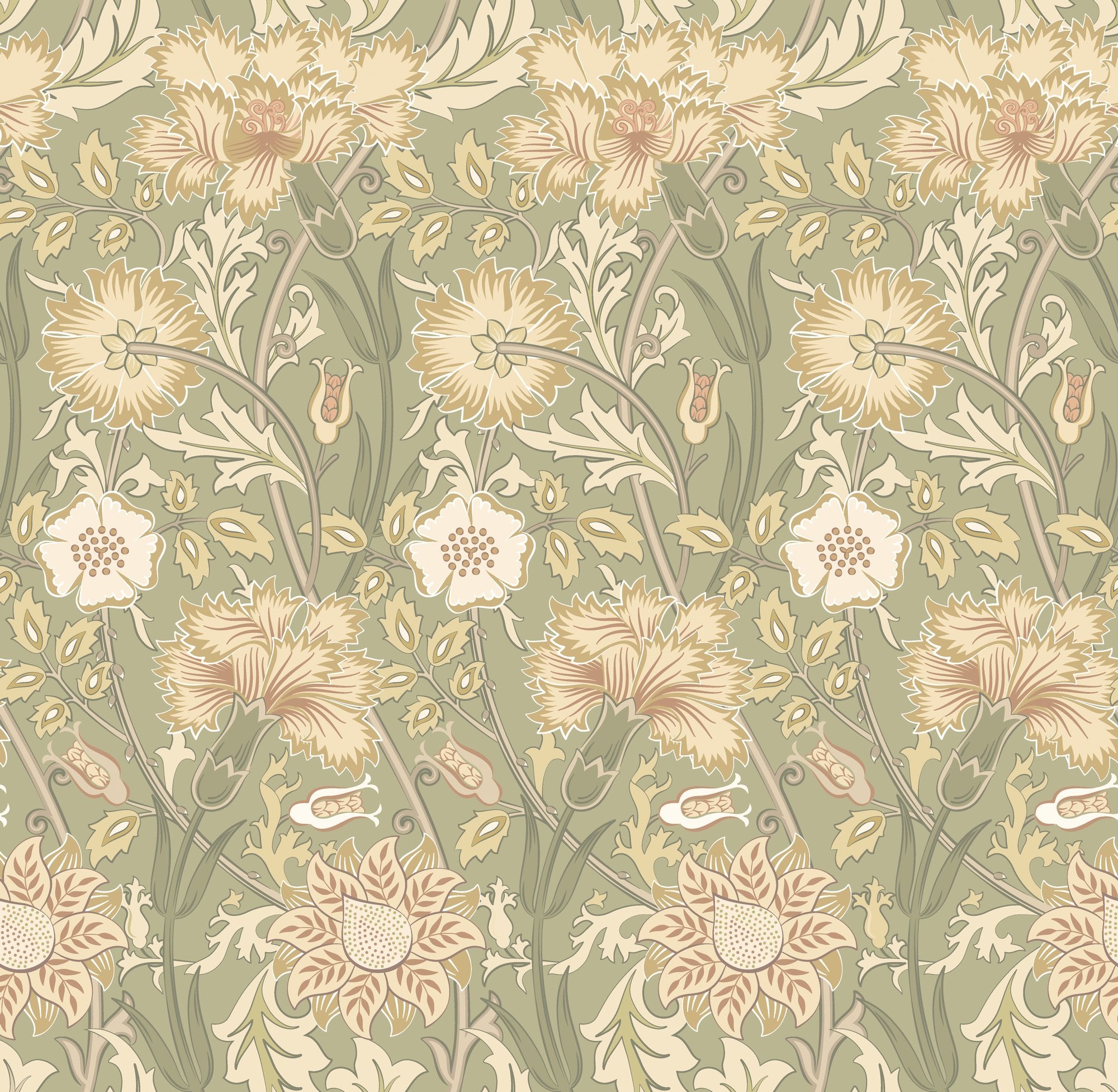 HWA1495W Iris Meadow Olive Eden II Wallpaper by Hoopla Walls