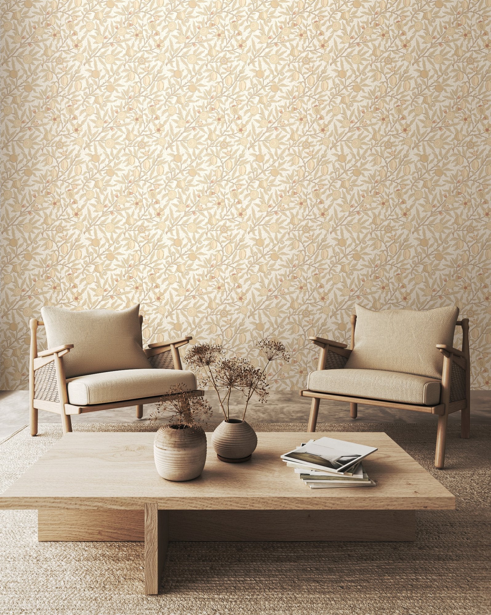 HWA1504W Fruit & Foliage Parchment Eden II Wallpaper by Hoopla Walls