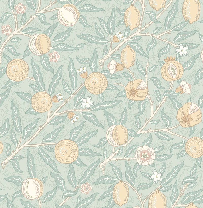 HWA1507W Fruit & Foliage Seafoam & Straw Eden II Wallpaper by Hoopla Walls
