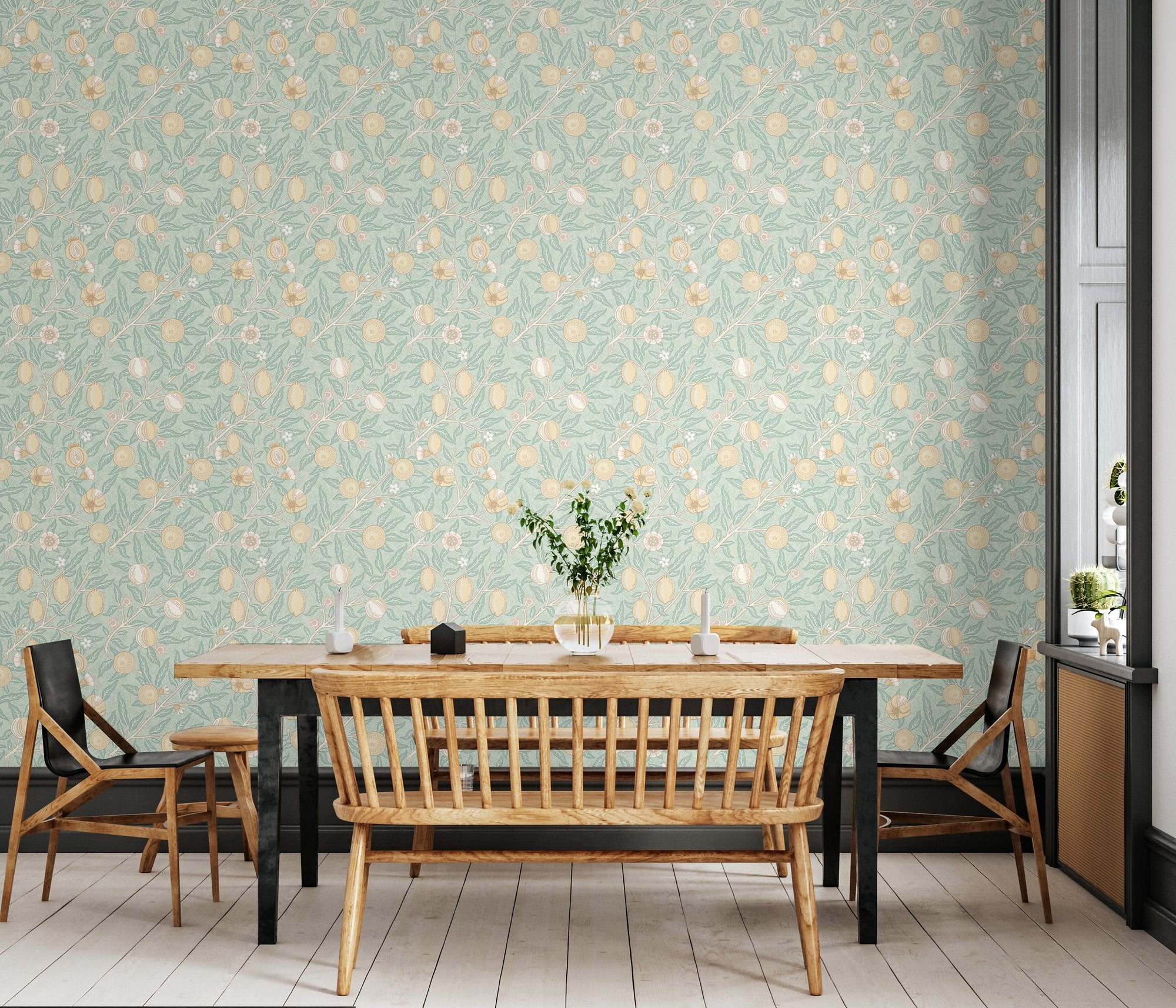 HWA1507W Fruit & Foliage Seafoam & Straw Eden II Wallpaper by Hoopla Walls
