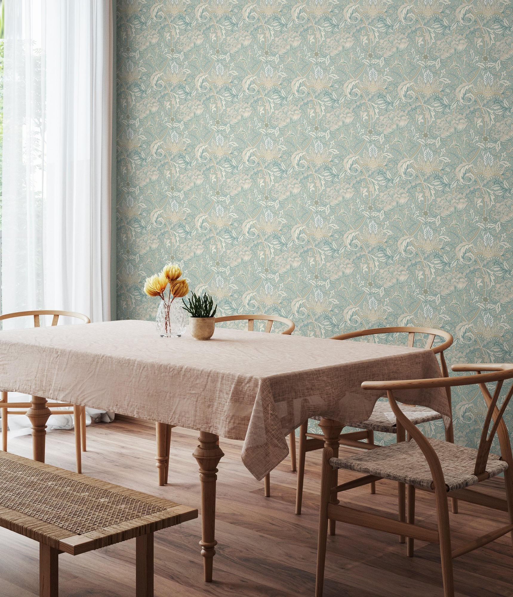 HWA1513W Cotswold Trail Soft Petrol Eden II Wallpaper by Hoopla Walls