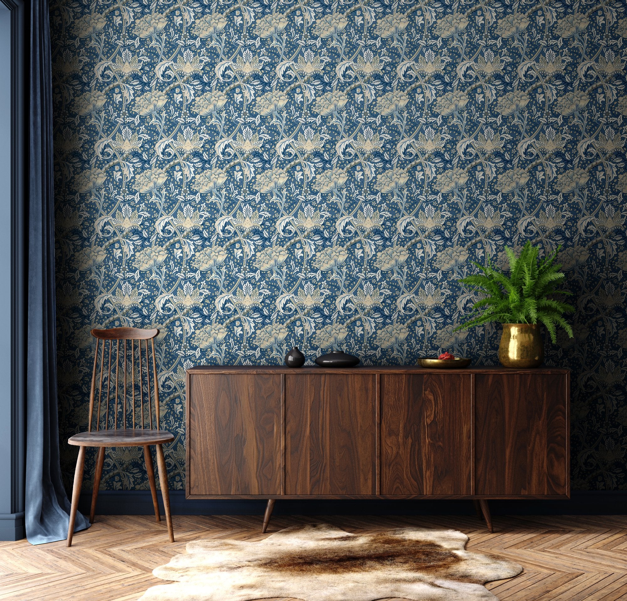 HWA1514W Cotswold Trail Dark Denim Eden II Wallpaper by Hoopla Walls