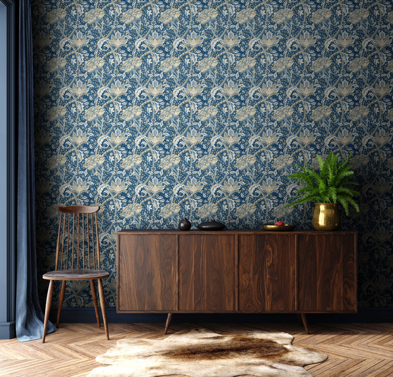 HWA1514W Cotswold Trail Dark Denim Eden II Wallpaper by Hoopla Walls